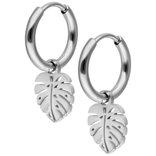Mini Monstera Hoops Pair - Argento
