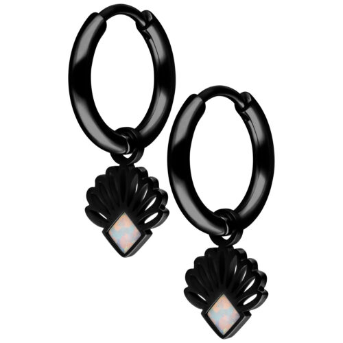 Mini Opal Fan Hoops Pair - Nero