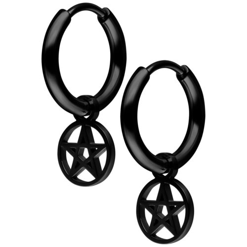 Mini Pentagram Hoops Pair - Nero