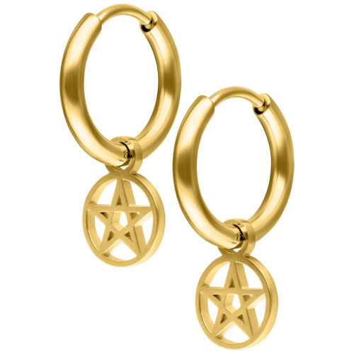 Mini Pentagram Hoops Pair - Oro
