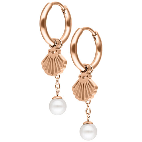 Mini Shell with Pearl Hoops Pair - Oro rosa
