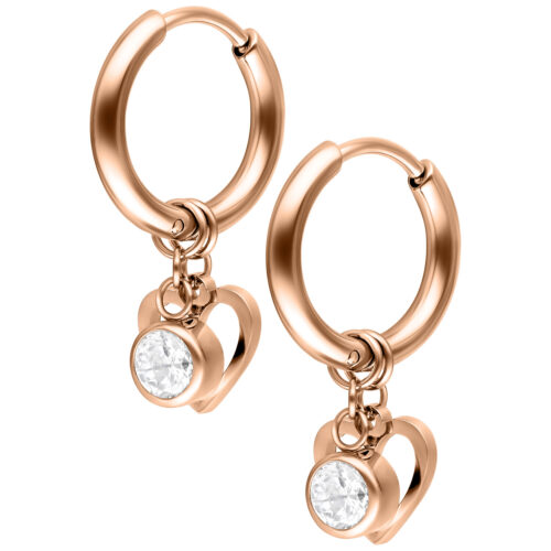 Mini Heart with Crystal Hanger Hoops Pair - Oro rosa