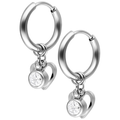 Mini Heart with Crystal Hanger Hoops Pair - Argento