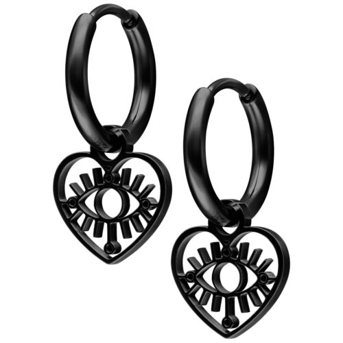 Mini Heart Eye Hoops Pair - Nero