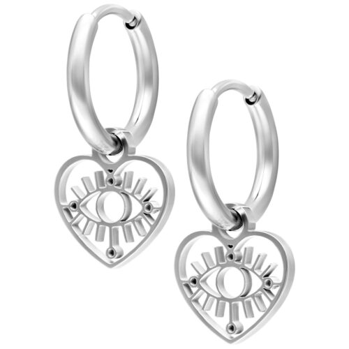 Mini Heart Eye Hoops Pair - Argento