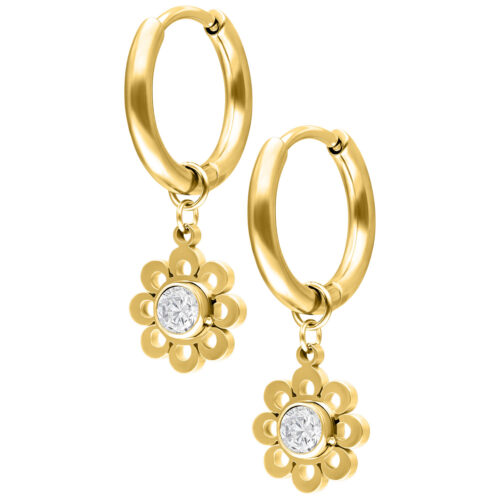 Mini Crystal Flower Hoops Pair - Oro