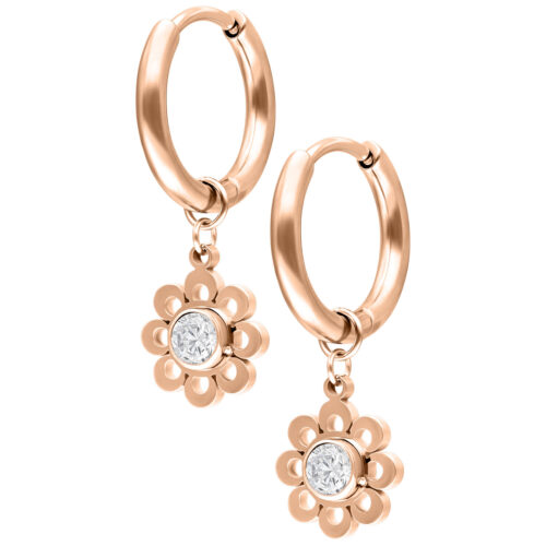 Mini Crystal Flower Hoops Pair - Oro rosa