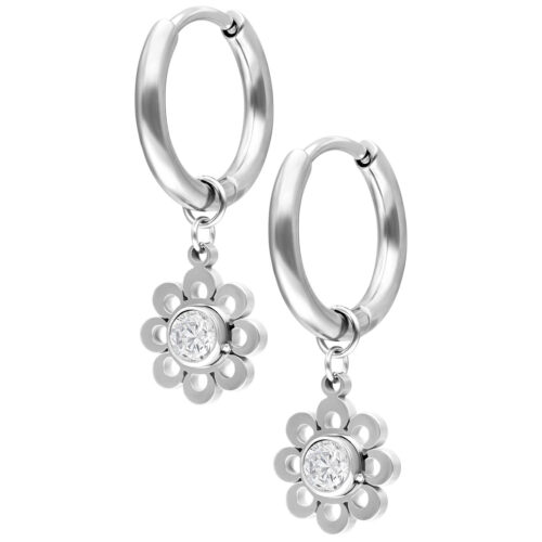 Mini Crystal Flower Hoops Pair - Argento
