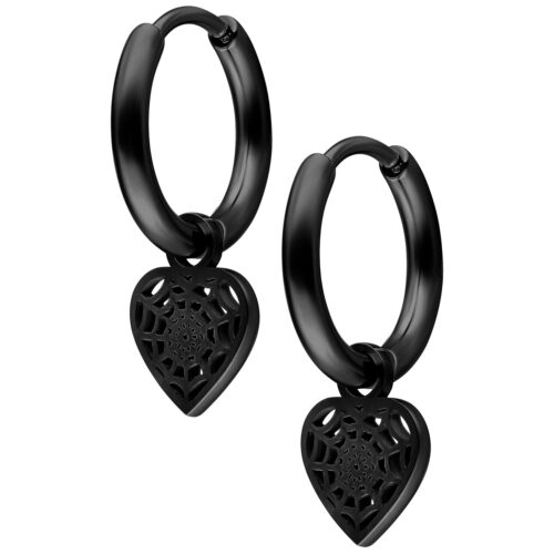 Mini Spiderweb Heart Hoops Pair - Nero