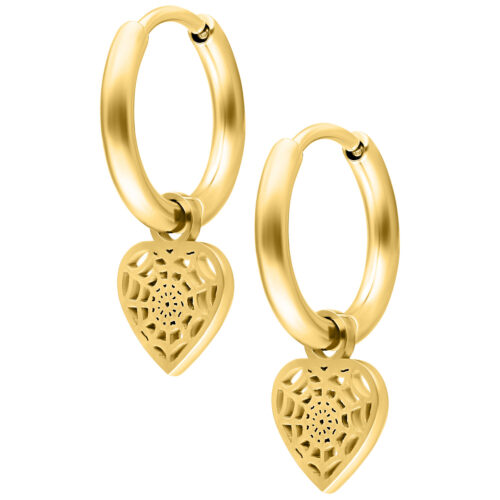 Mini Spiderweb Heart Hoops Pair - Oro