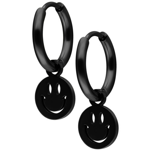 Mini Smiley Hoops Pair - Nero