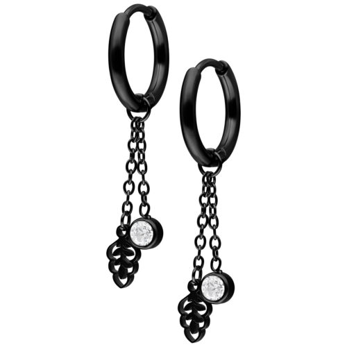 Mini Crystal Leaf Hoops Pair - Nero