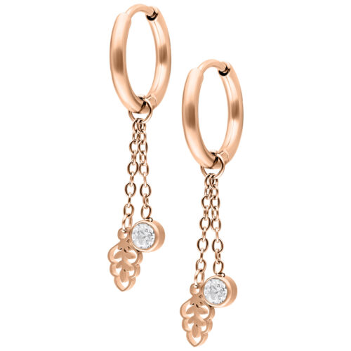 Mini Crystal Leaf Hoops Pair - Oro rosa