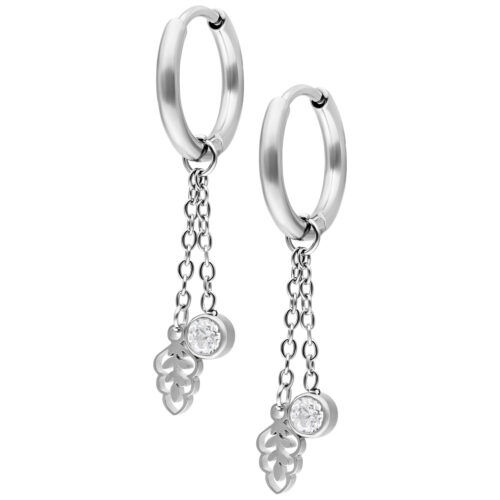 Mini Crystal Leaf Hoops Pair - Argento