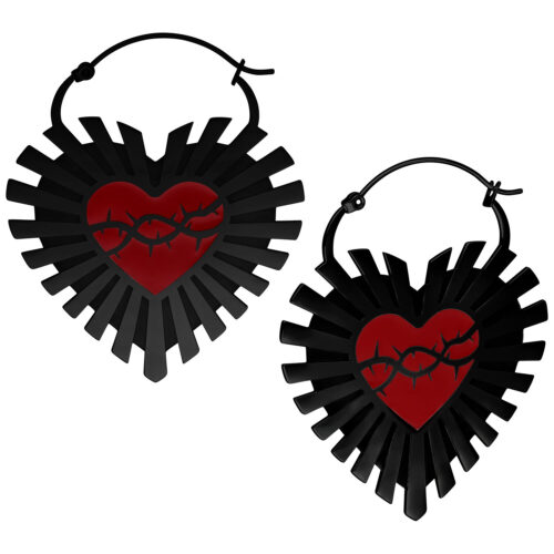 Barbed Wire Sacred Heart Hoops Pair - Nero