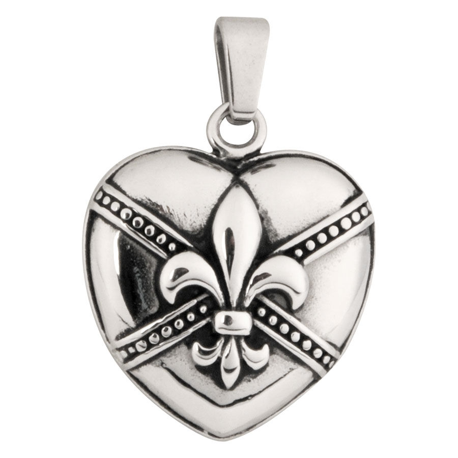Ciondolo a cuore argentato con motivo di gigli su sfondo bianco