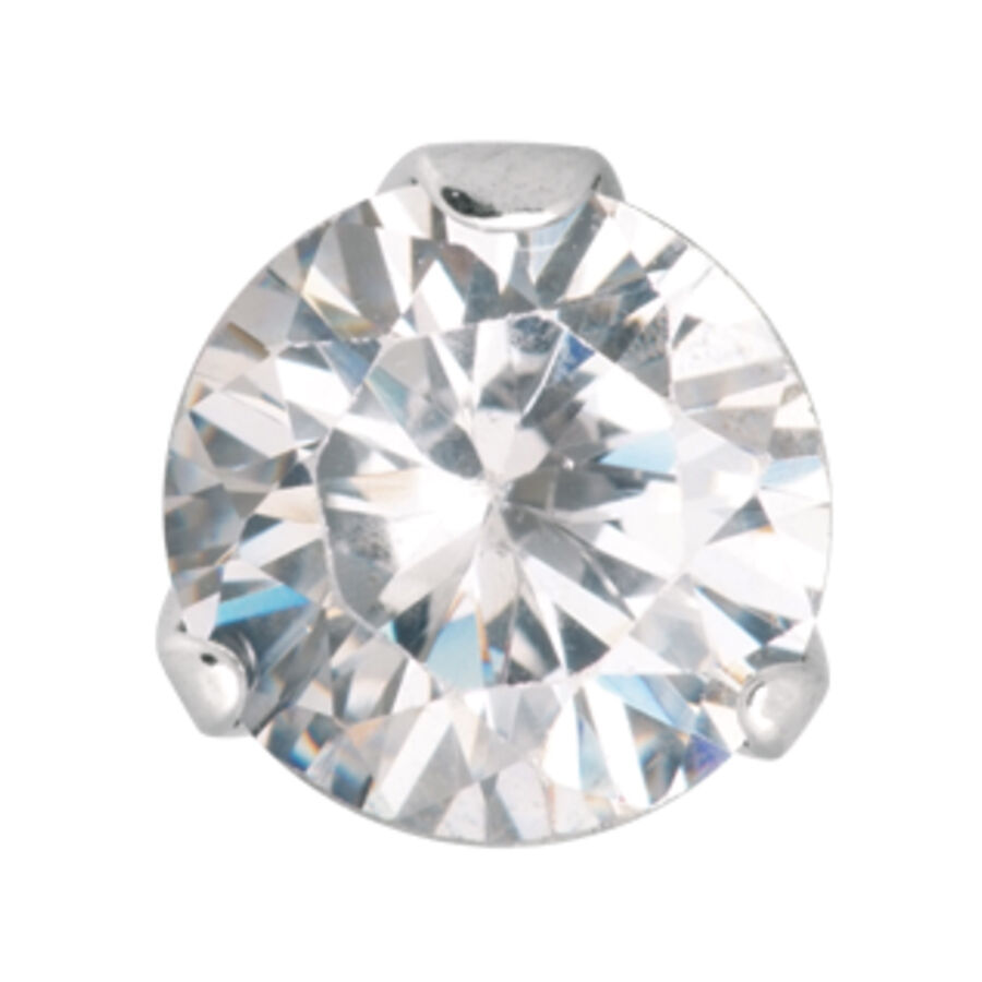 Orecchino in argento in acciaio chirurgico con cristallo chiaro su sfondo bianco