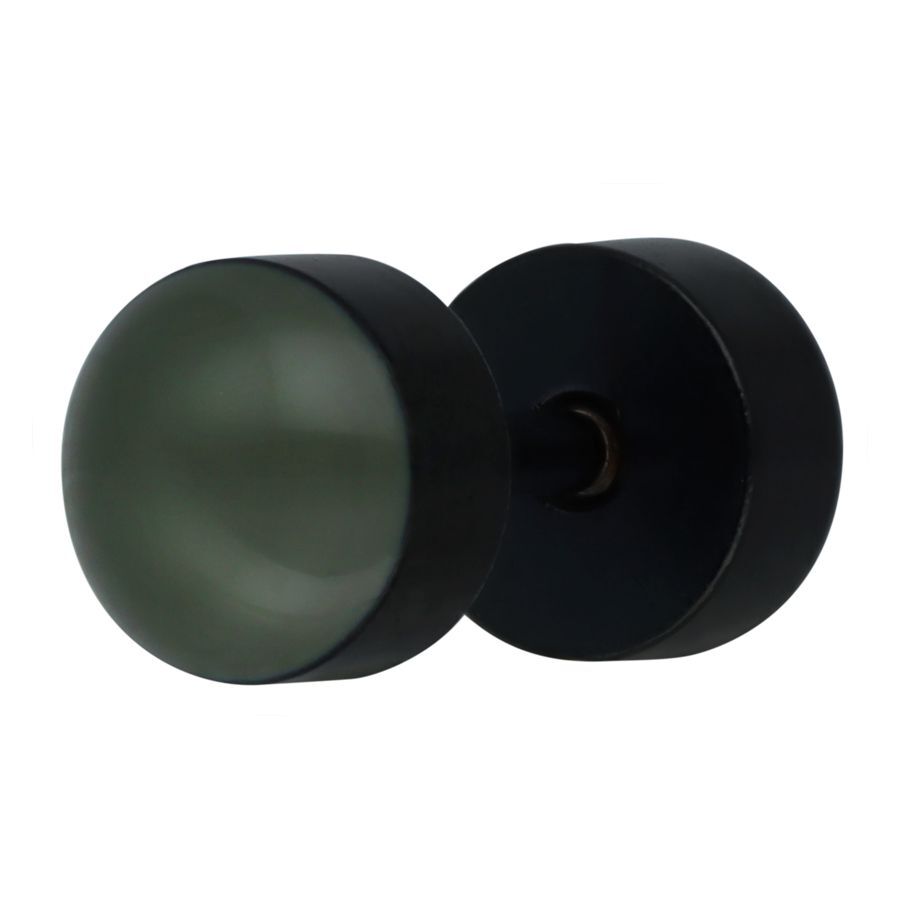 Finto plug nero in acciaio chirurgico 316L su sfondo bianco