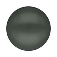 Finto plug nero rotondo su sfondo bianco, acciaio chirurgico