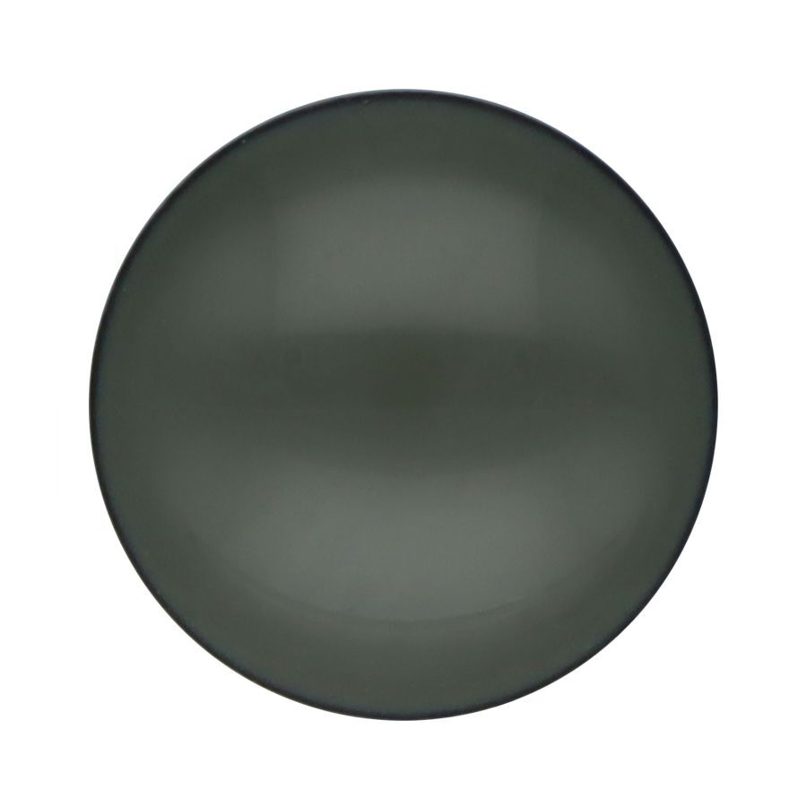 Finto plug nero rotondo su sfondo bianco, acciaio chirurgico