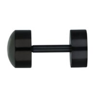 Finto plug nero in acciaio chirurgico 316L su sfondo bianco