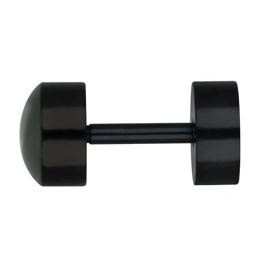 Finto plug nero in acciaio chirurgico 316L su sfondo bianco