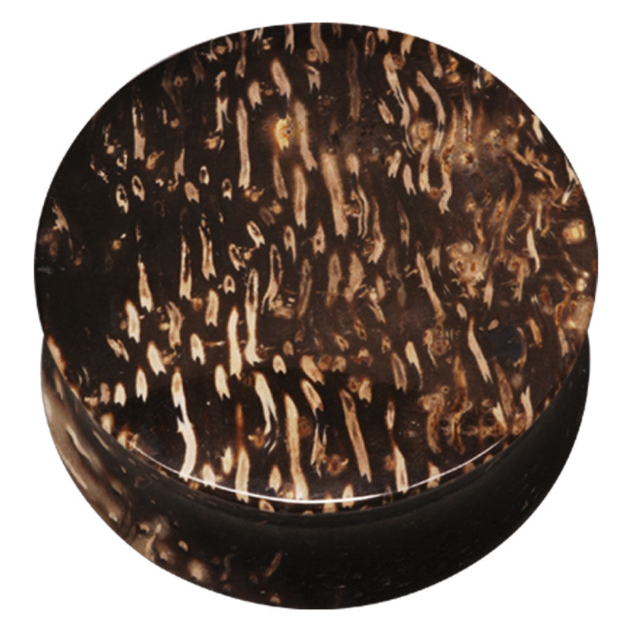 Plug rotondo in materiale di palma fossile scuro con motivo organico