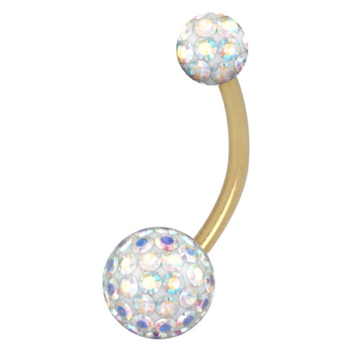 Piercing all'ombelico dorato con cristalli Aurora Boreale, lunghezza 8mm