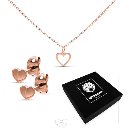 Heart Necklace with Earstuds Set - Oro rosa