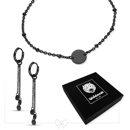 Plate Bracelet with Hoops Set - Nero