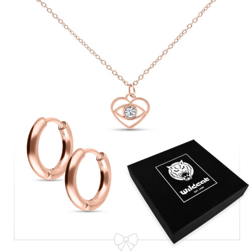 Little Dangling Eye Necklace with Hoops Set - Oro rosa