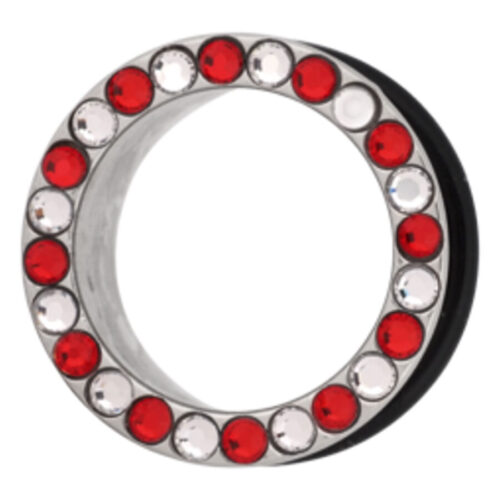 Silberner Tunnel mit rot und klar funkelnden Kristallen, Größe 18mm