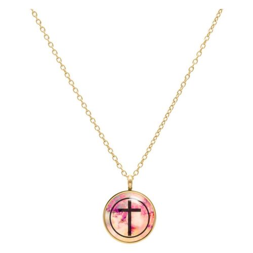 Collana Croce Balck Pink - Oro