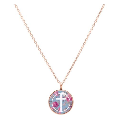 Collana Croce Rose Blu - Oro rosa