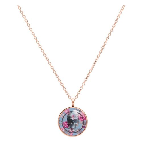 Collana teschio Rose blu - Oro rosa