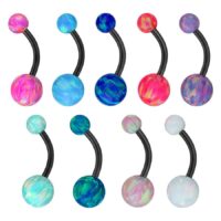 Doppel-Opal Bauchnabel Bananabell in Schwarz Verschiedene farbige Opal-Bananabells aus schwarzem Titan mit Außengewinde