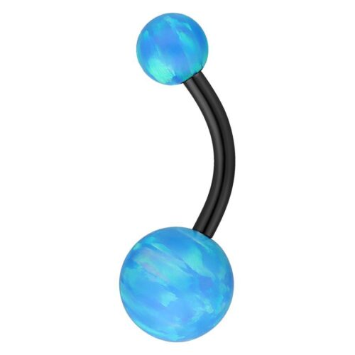 Bananabell per ombelico con opale celeste e barra in titanio nero