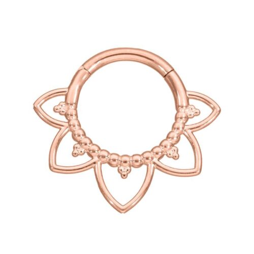 Hinged Ring Flower Lines Clicker Acciaio - Oro rosa