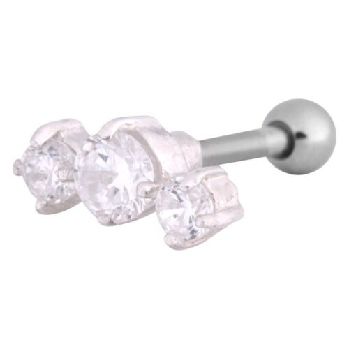 Barbell Orecchio 3 Cristalli Acciaio Argento - Argento