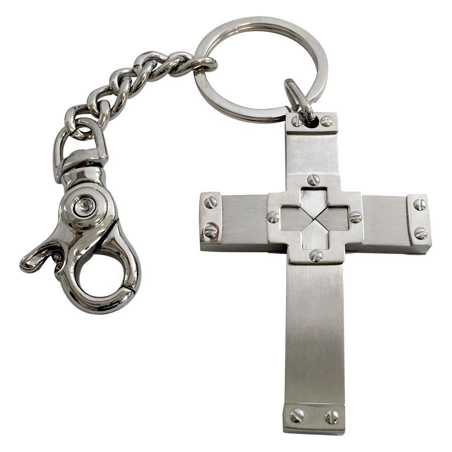 Silberner Stahlkreuz-Anhänger mit Kette Silberner Kreuz-Anhänger aus Chirurgenstahl, an Kette mit Karabinerhaken