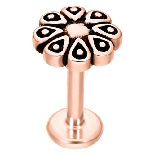 Blossom Labret in oro rosa con design floreale su sfondo bianco