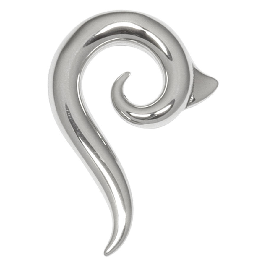 Orecchino a spirale in acciaio chirurgico argento dalla forma sinuosa