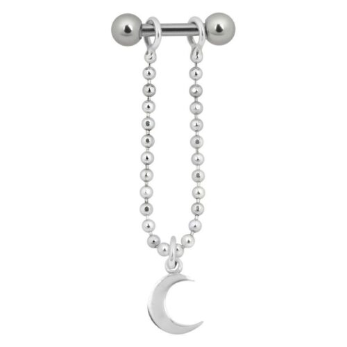 Barbell orecchio luna pendente in acciaio nero - Argento