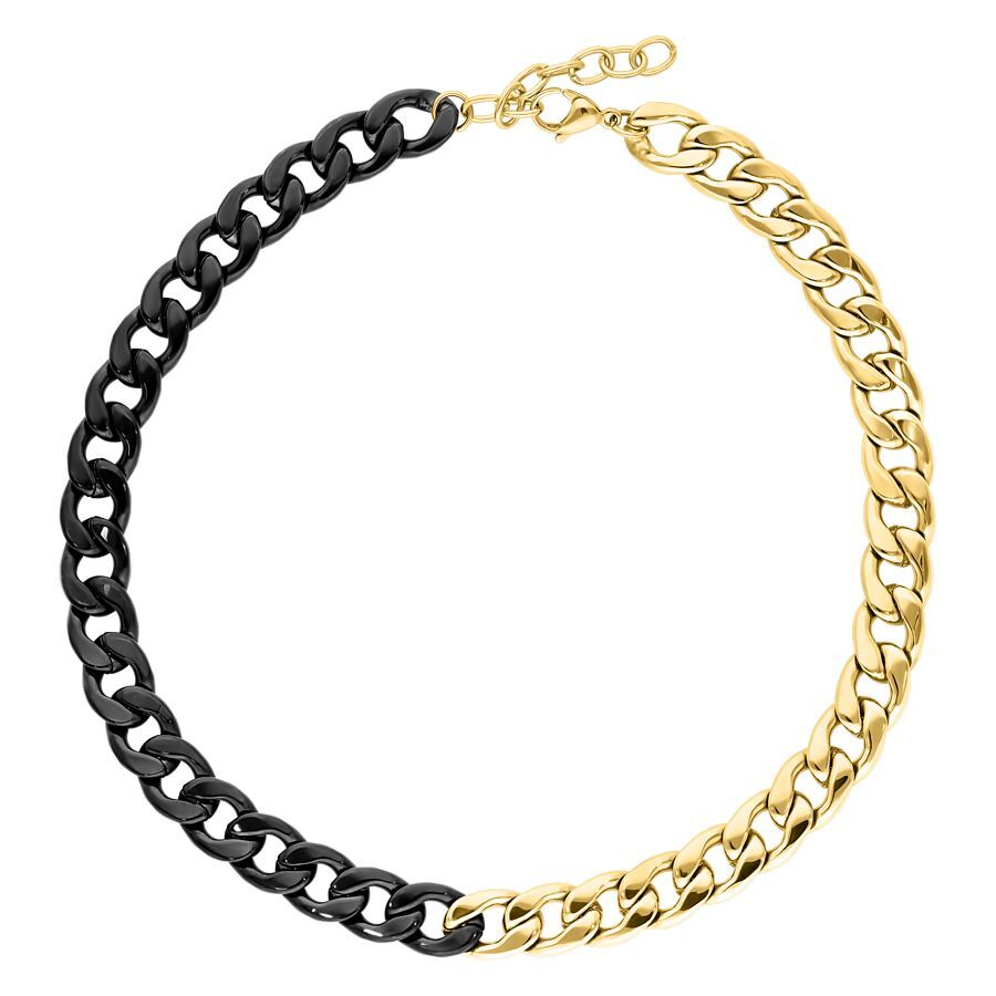 Collana Chunky in acciaio chirurgico 316L, bicolore oro e nero, su sfondo bianco