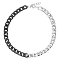 Collana Chunky in acciaio chirurgico argento e nero su sfondo bianco