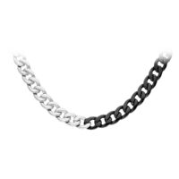 Collana Chunky in acciaio chirurgico argento e nero, lunga 50 cm