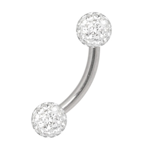 Bananabell per ombelico con sfere cristallo chiare, lunghezza 6,0 mm, titanio argento