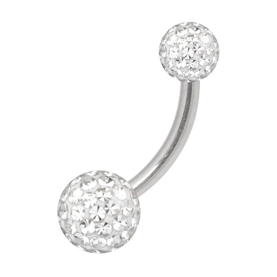 Bananabell in titanio con cristalli chiari Bananabell in titanio argentato con cristalli chiari, sfere 4mm/6mm