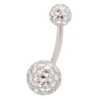 Piercing all'ombelico con cristalli chiari, 6 mm Piercing all'ombelico in argento con cristalli chiari su sfondo bianco