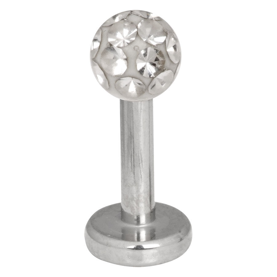 Labret argento con sfera cristallina su sfondo bianco